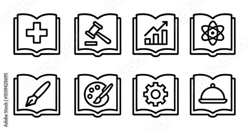 Diverse thematic outline icons set – minimalist, simple and clear designs