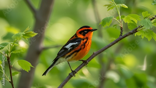 Blackburnian Warbler Perched on Branch in Natural Habitat