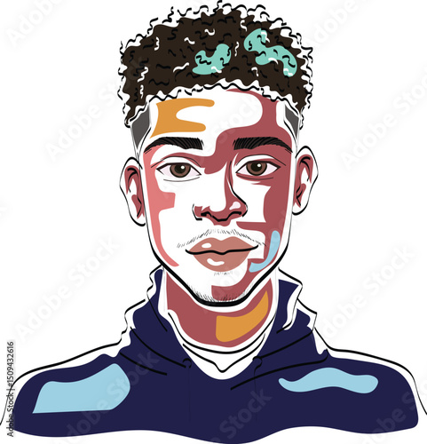 black curly man face art painting sketch style
