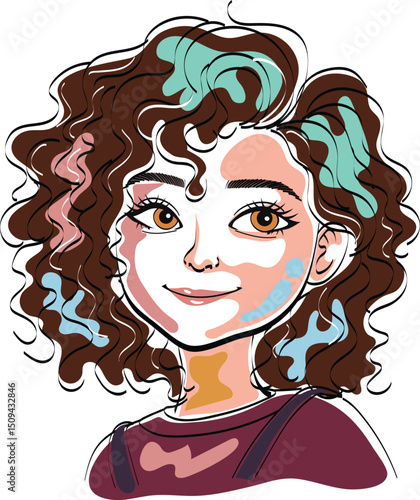 brunette hair girl art painting sketch style