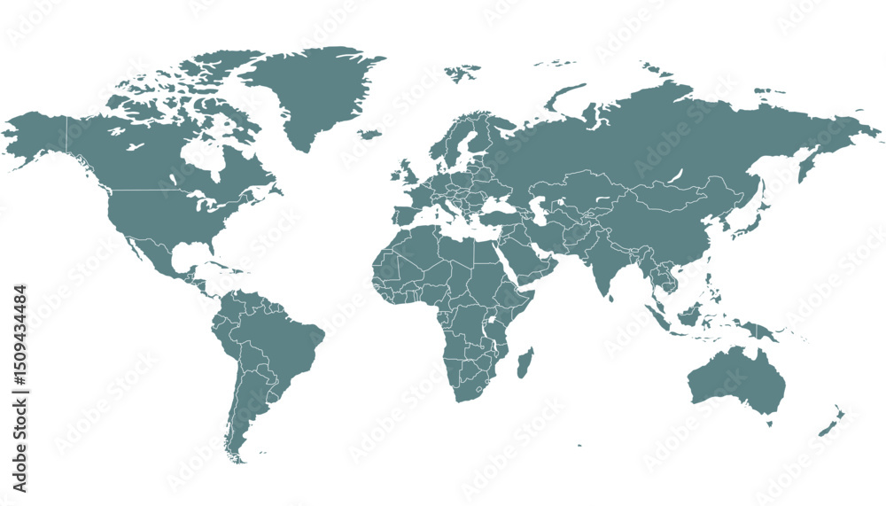 Naklejka premium World map. Grey modern vector map. Silhouette map. 