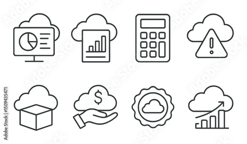 Cloud cost management icons set – line, expense tracking and budgeting symbols