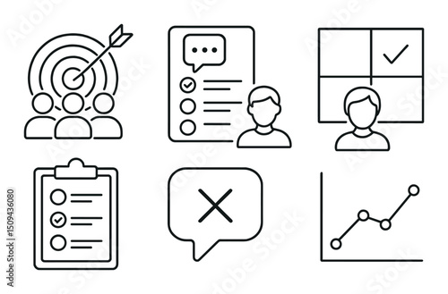 Business and productivity outline icons set – efficiency, workflow, task management