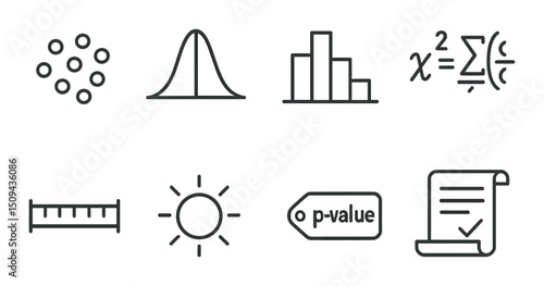 Statistical methodology outline icons set – data, analysis and research symbols
