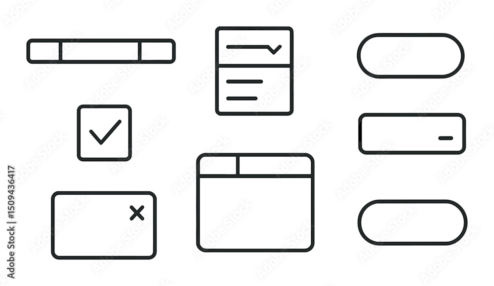 Minimal ui elements icons set – outline, simple design and web interface symbols Minimal ui elements icons set – outline, simple design and web interface symbols