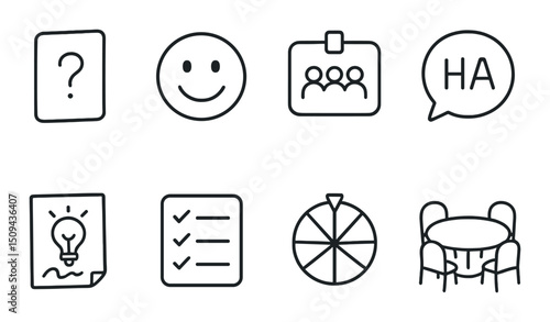 Icebreaker linear icons set – outline, team engagement and communication symbols