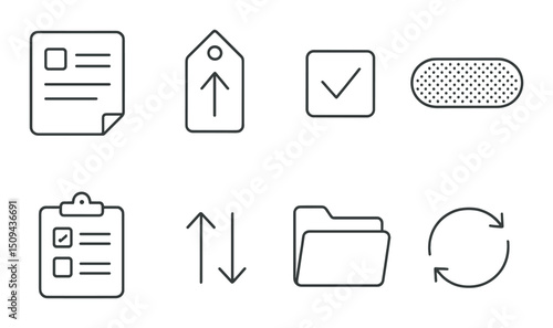 Task management outline icons set – organization, productivity and workflow symbols