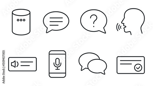 Voice search outline icons set – seo, simple communication and interface symbols