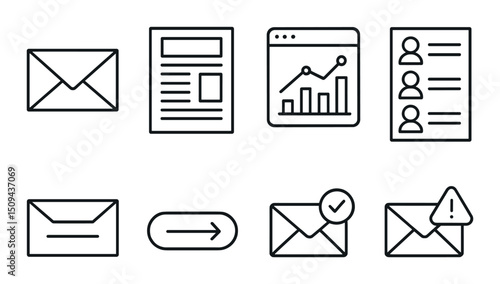 Email marketing linear icons set – outline, communication and mail design symbols
