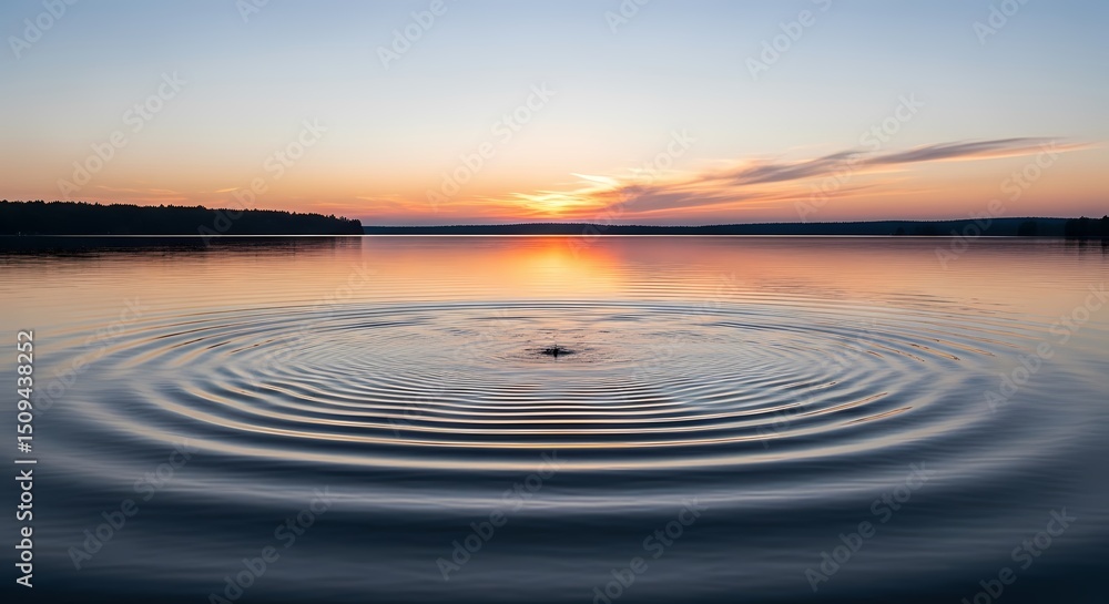 Fototapeta premium Serene Lake Ripples at Sunset: Tranquility and Reflection