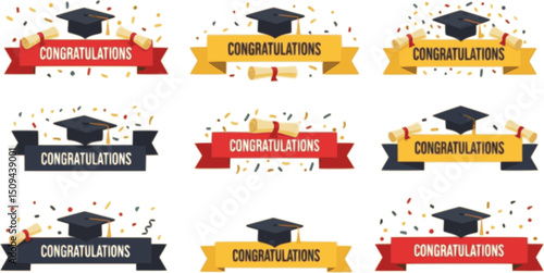 vector set of Senior class of 2025 year, graduation vector template
