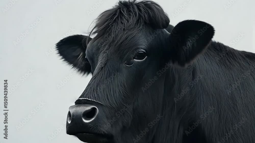 Intimate portrait of a black highland cow against an ethereal background in extreme detail Intimate portrait of a black highland cow against an ethereal background in extreme detail
