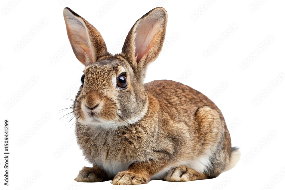 Obraz premium Adorable brown rabbit sitting isolated on transparent background
