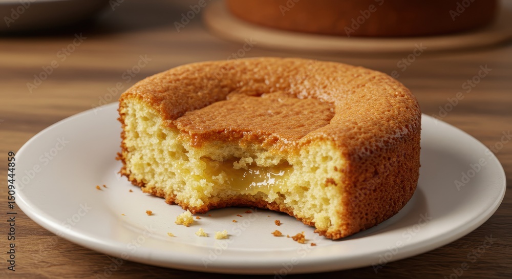 Freshly Baked Soft Sponge Cake with a Delicious Sweet Filling on an Elegant White Plate Freshly Baked Soft Sponge Cake with a Delicious Sweet Filling on an Elegant White Plate