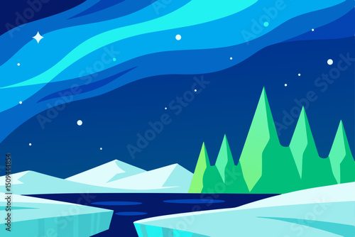 Arctic Night Enchanting Aurora Borealis over Snowy Landscape
