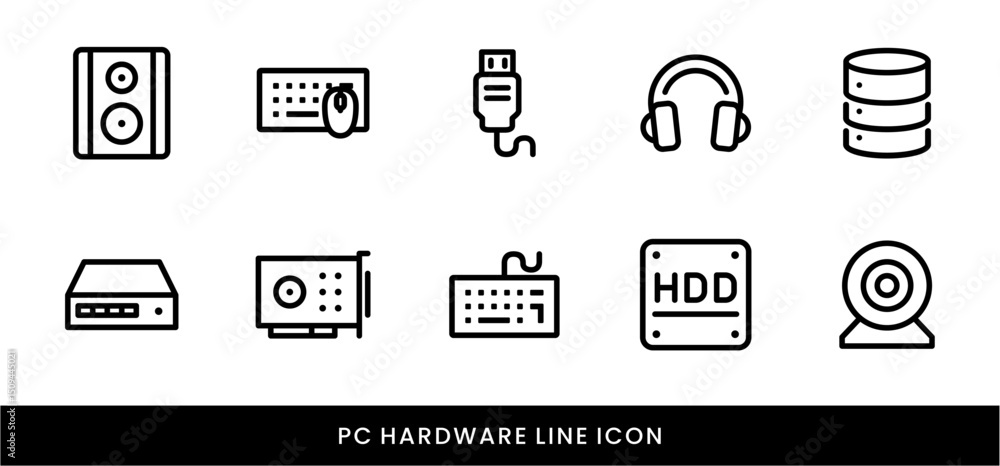 Computer Hardware Line Icon Set Device, Technology, PC Components, Server, and Electronics icon Computer Hardware Line Icon Set Device, Technology, PC Components, Server, and Electronics icon