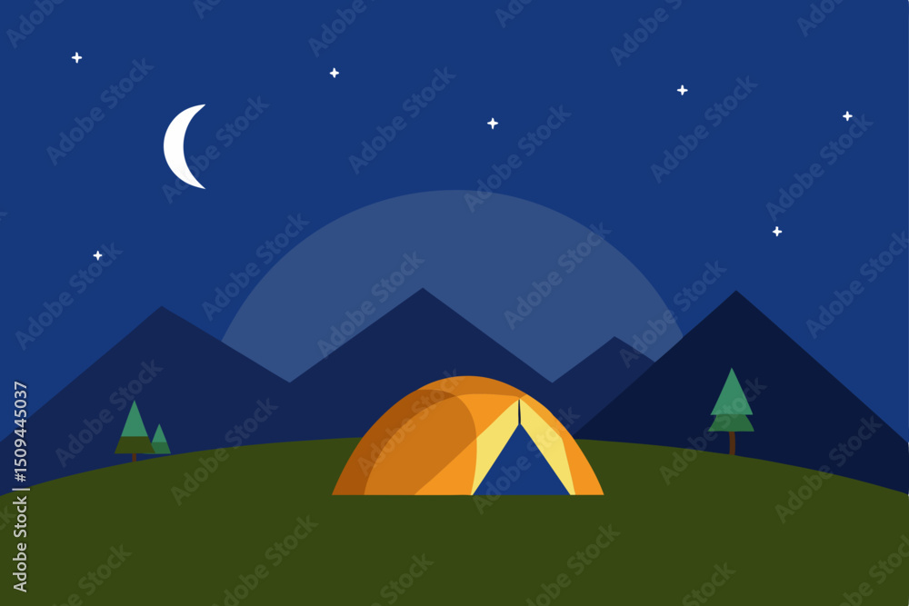 Night Camping Adventure Serene Mountain View under Starlit Sky Night Camping Adventure Serene Mountain View under Starlit Sky