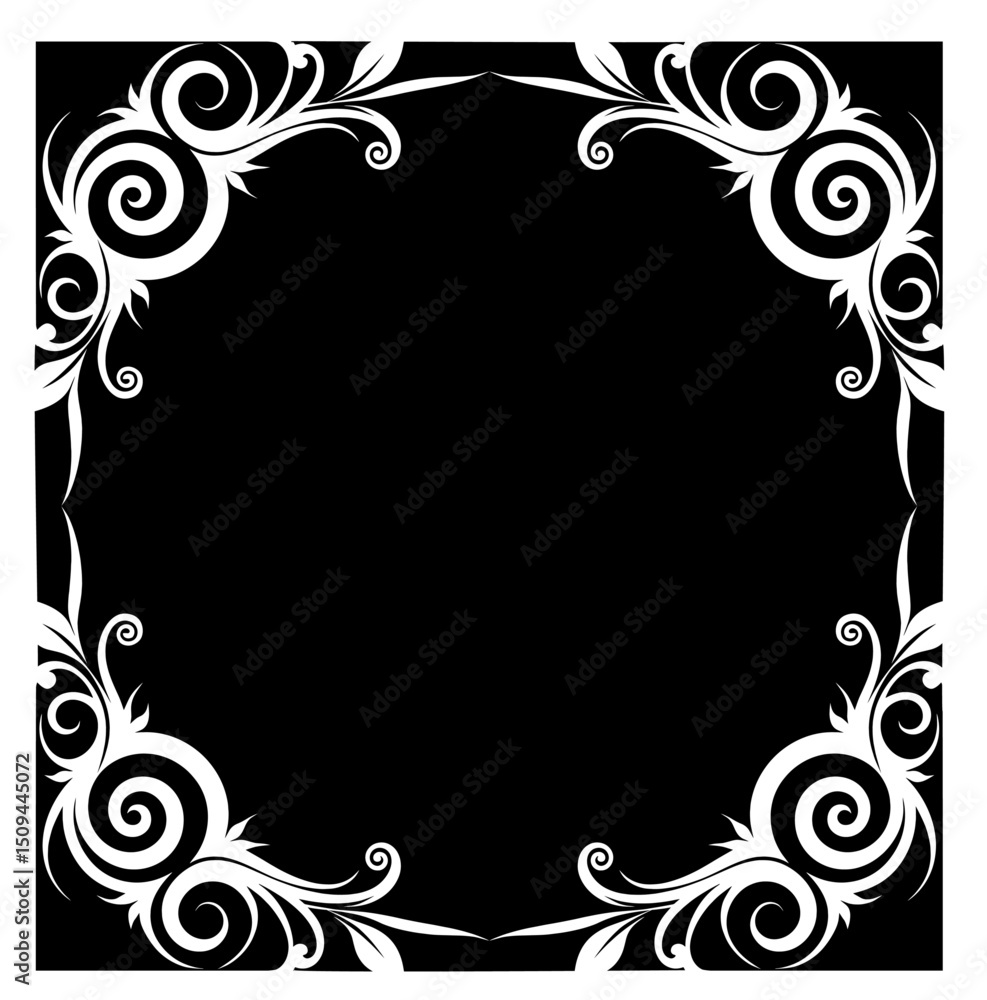 Elegant Square Frame with Swirling Ornaments on Black Background. Gothic, Vintage, Baroque, and Victorian Decorative Styles. Elegant Invitations, Retro Labels, Classic Design Templates, Dark Aesthetic Elegant Square Frame with Swirling Ornaments on Black Background. Gothic, Vintage, Baroque, and Victorian Decorative Styles. Elegant Invitations, Retro Labels, Classic Design Templates, Dark Aesthetic