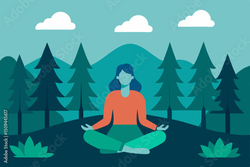 vector illustration of a woman sitting on a tree