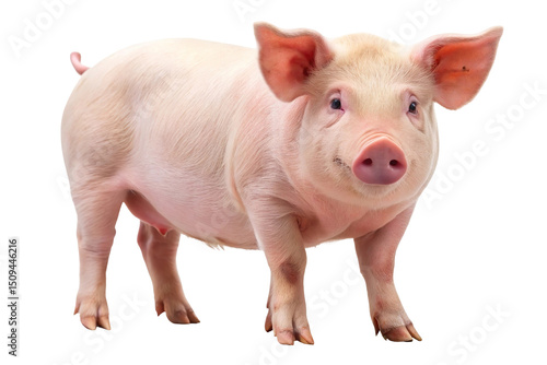 Adorable pink piglet standing isolated on transparent background