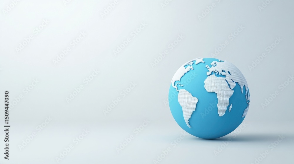 Fototapeta premium 3D illustration of a blue globe with white continents on light background