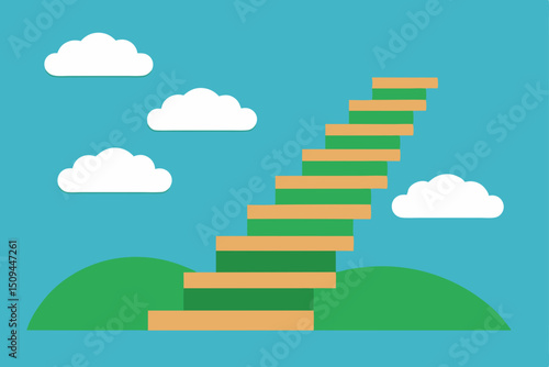 3D illustration of a conceptual stairway to heaven, symbolizing the path to business success and high efficiency