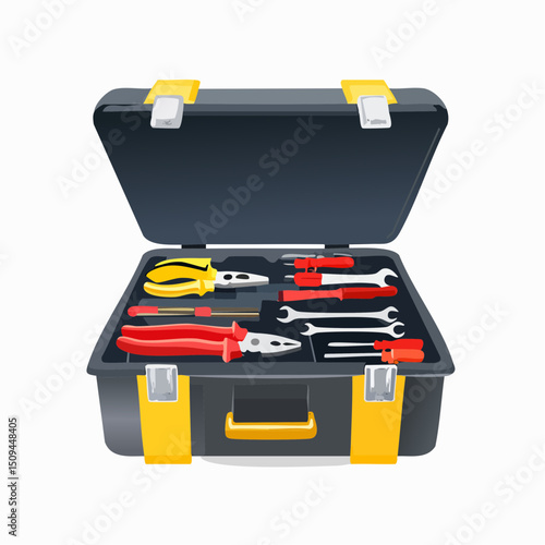 A toolbox with open lid showing assorted tools
