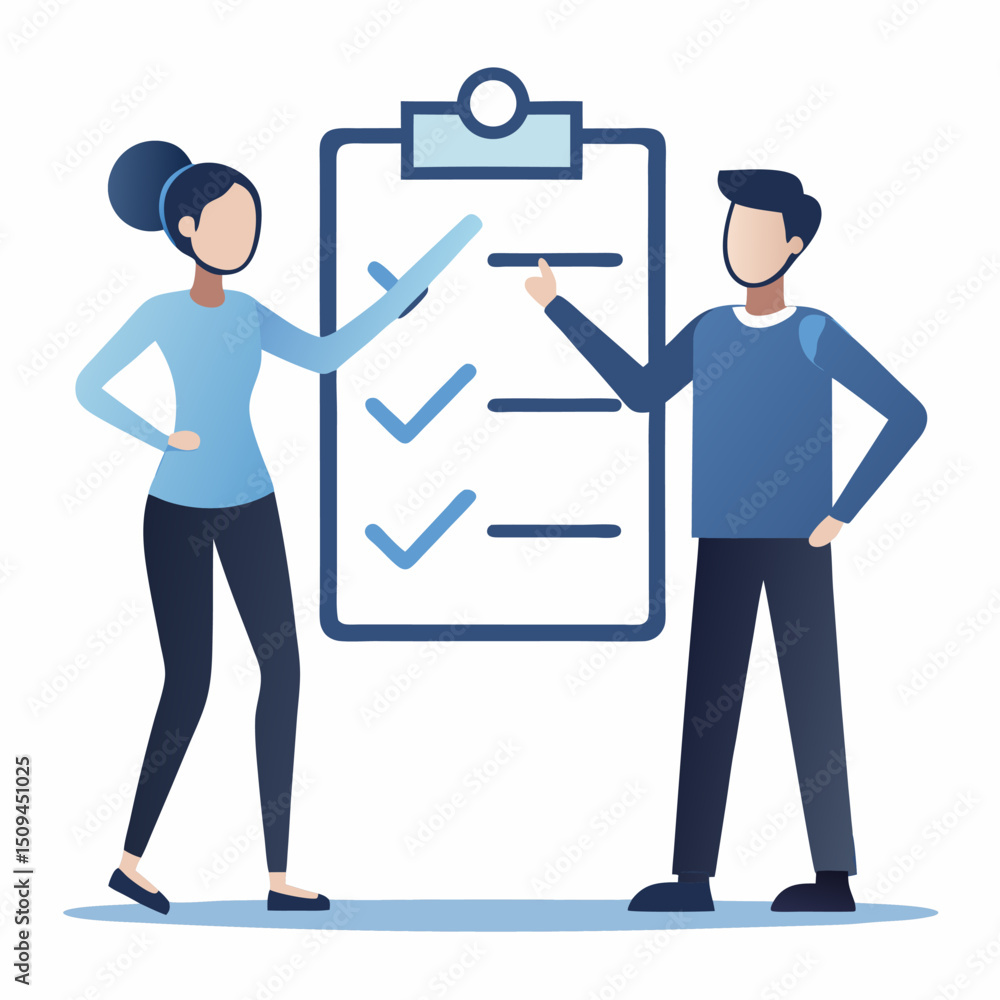 Business team reviewing checklist project planning collaboration Business team reviewing checklist project planning collaboration