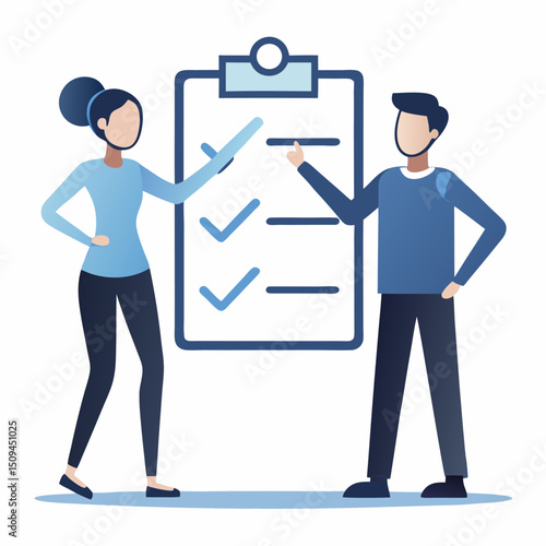 Business team reviewing checklist project planning collaboration