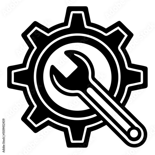 Gear and Wrench: The image captures the precision and synergy of mechanical processes, symbolized by a gear and wrench icon. This graphic represents the essence of industry, technology, and service.