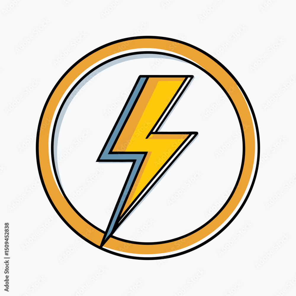 Yellow lightning bolt icon in orange circle energy power Yellow lightning bolt icon in orange circle energy power