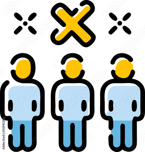 Three person icons rejected group exclusion symbol