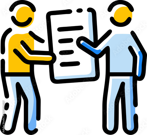 Two people reviewing a document together teamwork collaboration