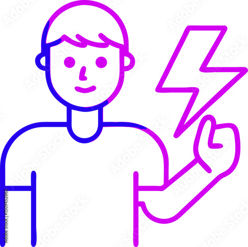 Young man icon energetic power strength lightning bolt