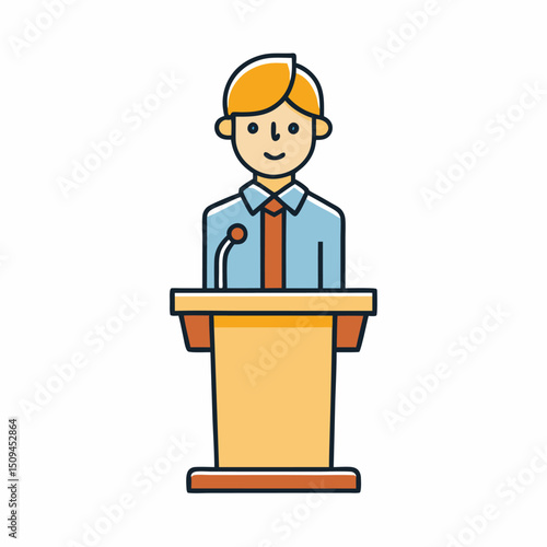 Young man giving a speech at podium presentation