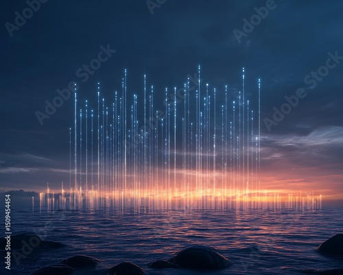 Digital city rising from water