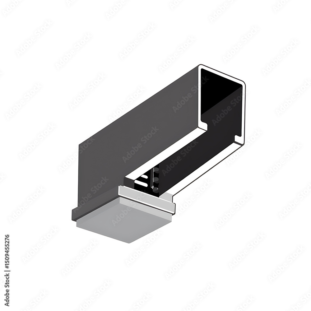 Obraz premium Steel rectangular structural profile with interior cross-section view 