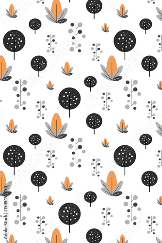 Seamless vector pattern with abstract stylized trees and plants in minimalist style