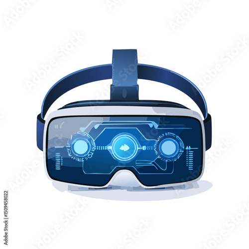 A pair of VR goggles with glowing interface
