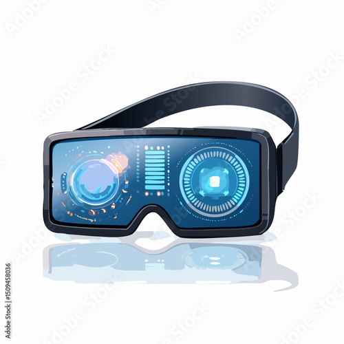A pair of VR goggles with glowing interface
