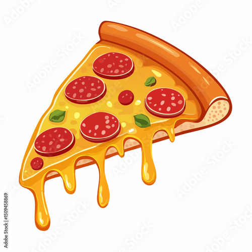 A slice of pepperoni pizza with dripping cheese

