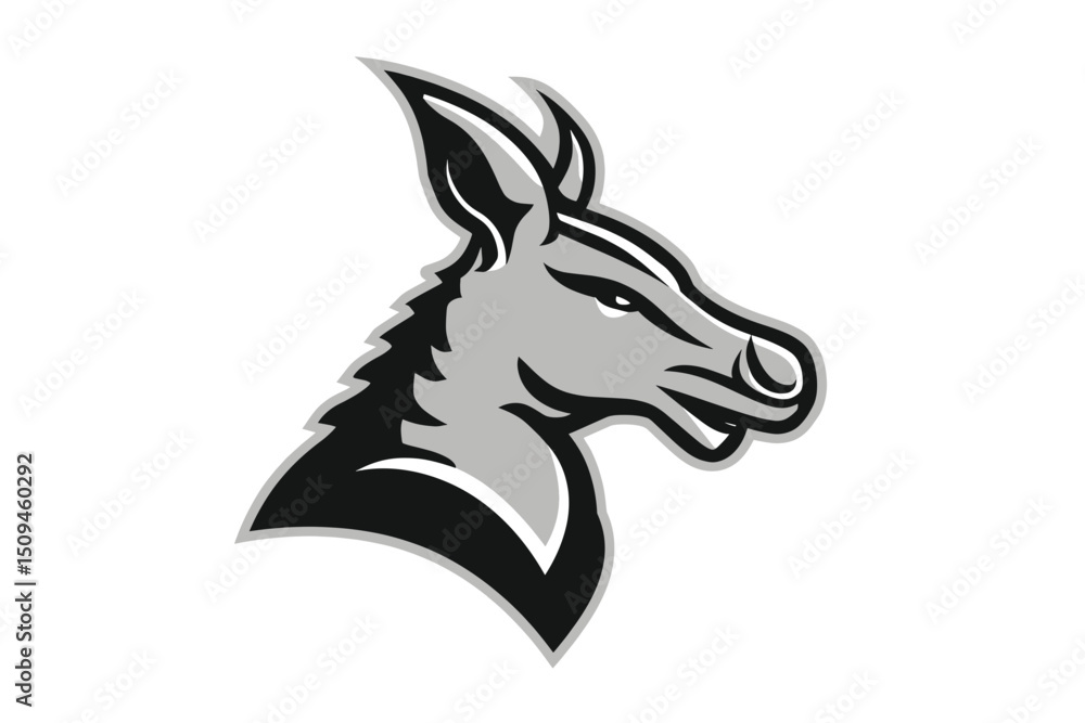 Fototapeta premium Detailed Monochrome Kangaroo Head Mascot Emblem with Strong Lines and Shading on a White Background Vector Illustration