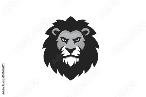 Grayscale Lion Head Illustration. minimalist icon vector logo