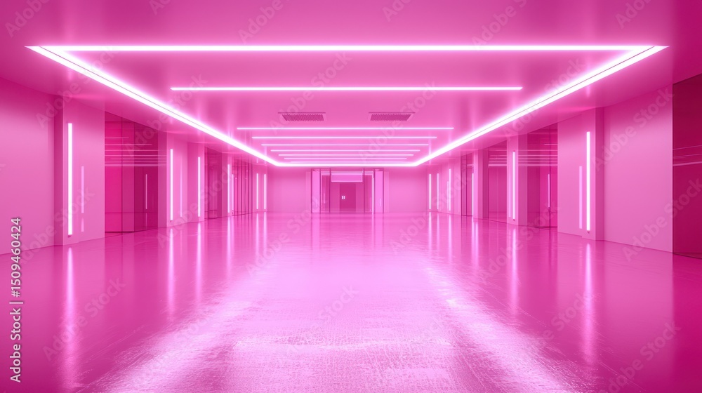 Pink illuminated hall with long perspective Pink illuminated hall with long perspective