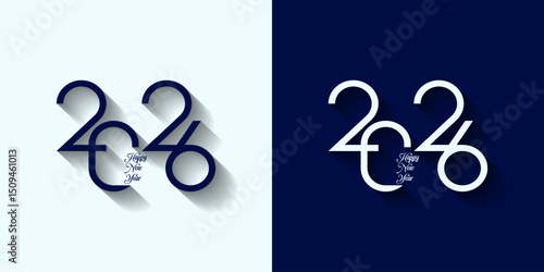 New Year 2026 logo with simple minimalist numbers in black and white on black and white background. Holiday greeting card. Vector illustration. Holiday design for greeting card, invitation, calendar