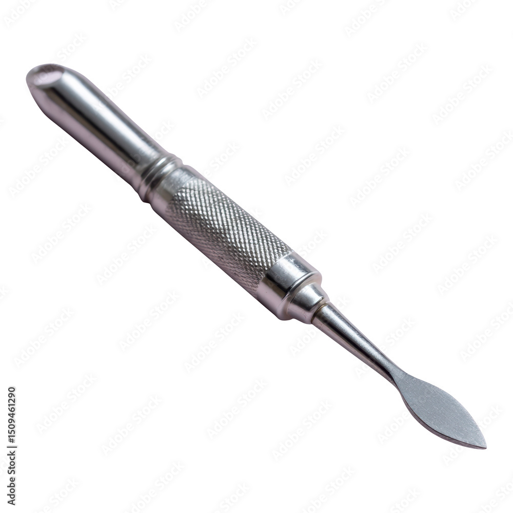 Fototapeta premium Shiny metal nail tool used by nail technician for precise cuticle care and nail grooming in beauty treatments
