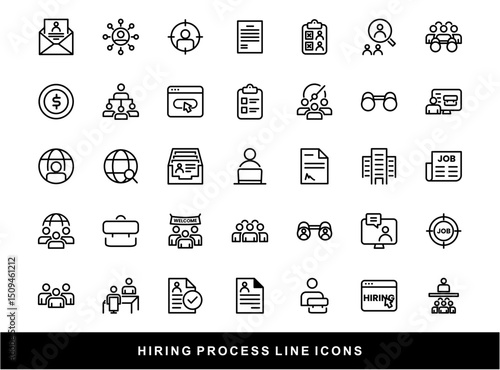 Hiring Process Line Icons. Recruitment, Job Application, Interview, Candidate Selection Vector Set