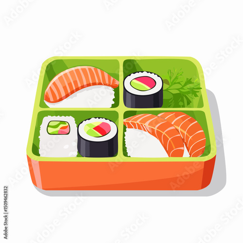 A bento box with sushi and side dishes
