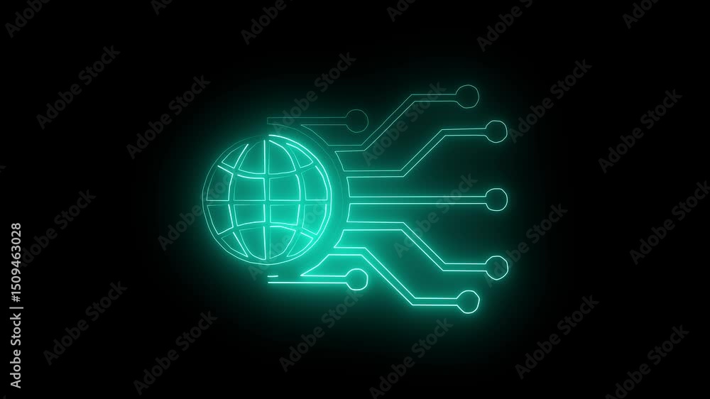 Glowing neon line Global technology or social network icon isolated on black background in blue color. Glowing neon line Global technology or social network icon isolated on black background in blue color.