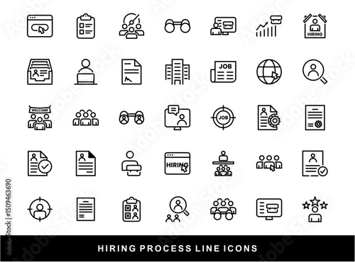 Hiring Process Line Icons. Recruitment, Job Application, Interview, Candidate Selection Vector Set